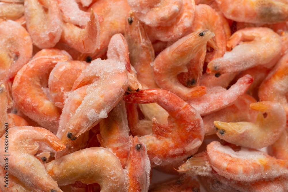 Fresh shrimps in ice. Top view. Fresh shrimps in ice. Top view.