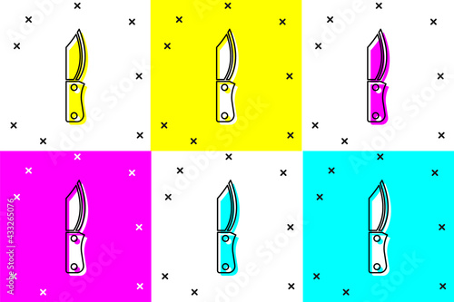 Set Military knife icon isolated on color background. Vector