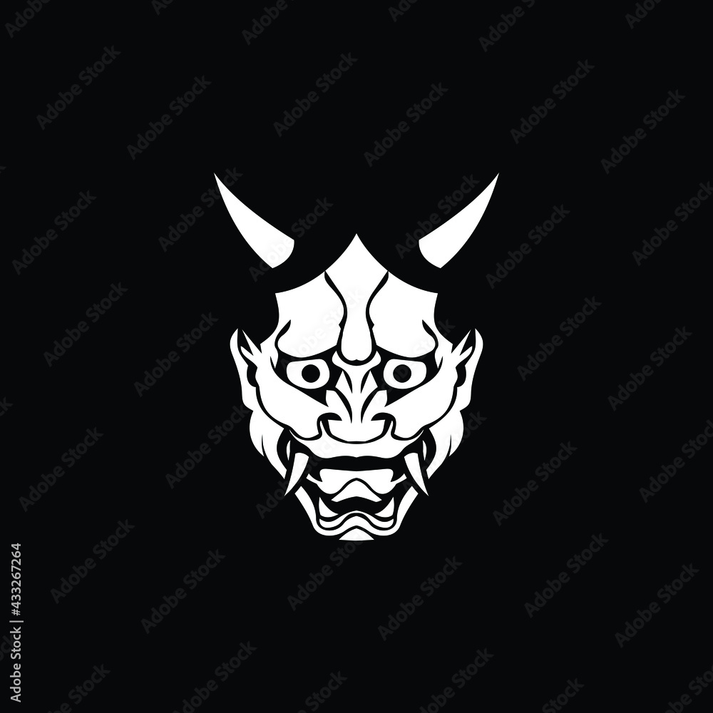 White on a black background Oni japanese demon mask. White on a black background Oni japanese demon mask.