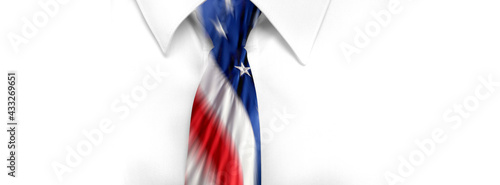 American Flag Tie on White Shirt Backgound Collar