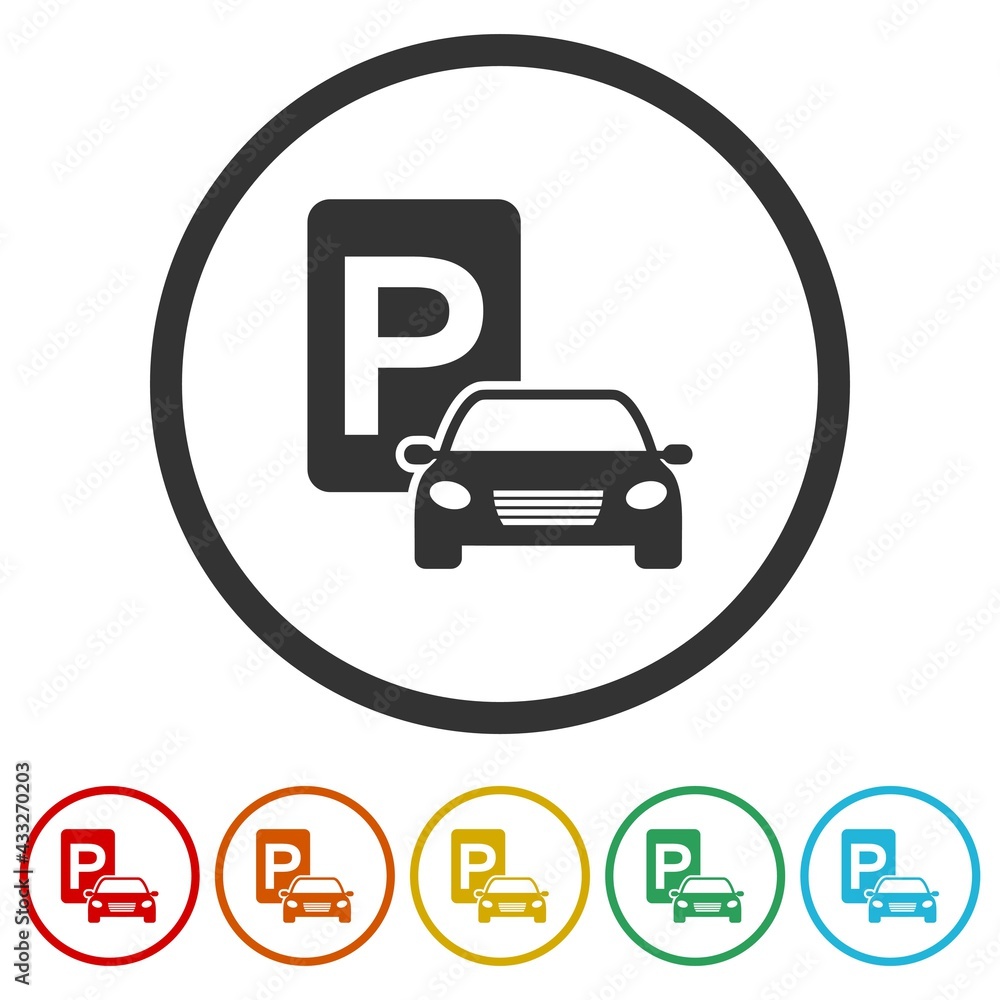 Car parking sign ring icon on isolated white background color set Car parking sign ring icon on isolated white background color set