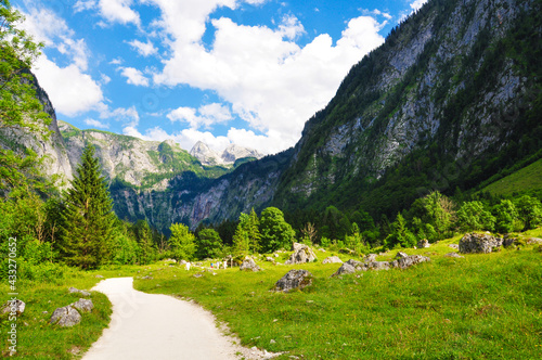 Trail on through the mountains to the Obersee, near the Königssee, German. Bavarian alps.