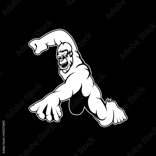 black and white version of a king kong design illustration