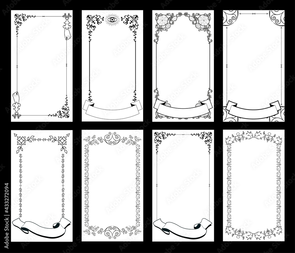 Ornamental retro style frames, banners for text and blank space for tarot  cards, invitations, weddings, celebrations. vector de Stock
