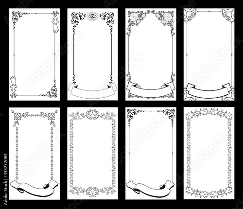 Ornamental retro style frames, banners for text and blank space for tarot cards, invitations, weddings, celebrations.