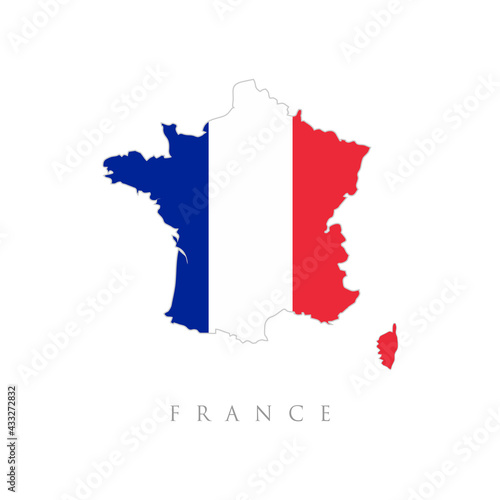 France flag map on white background. National French flag (blue, white, red colors). White background. National flag French Republic
