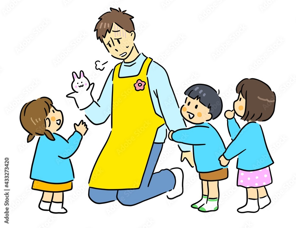 ため息をつく疲れた保育士の男性