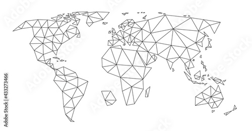 Polygonal vector world map on white background.