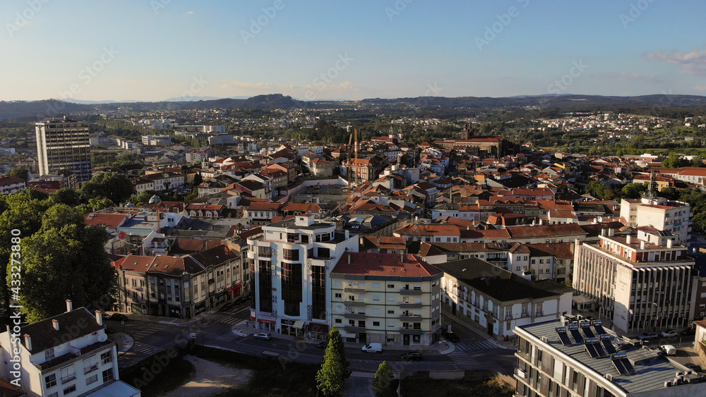 DRONE AERIAL VIEW - Panoramic cityscape view of Viseu in Portugal. - obrazy, fototapety, plakaty 