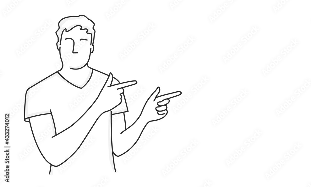 Hand drawn vector illustration of man pointing away hands. Hand drawn vector illustration of man pointing away hands.
