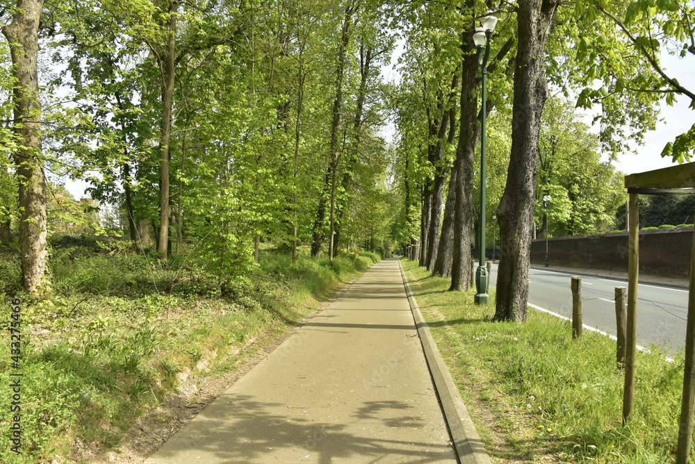 Piste cyclable en pleine nature longeant l'autoroute urbaine de l'avenue Van Praet à Laeken Piste cyclable en pleine nature longeant l'autoroute urbaine de l'avenue Van Praet à Laeken