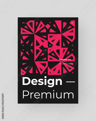 Abstract Placard, Poster, Flyer, Banner Design. Red geometric illustration on vertical A4 format. Flat shapes ornament. Decorative backdrop. Eps10