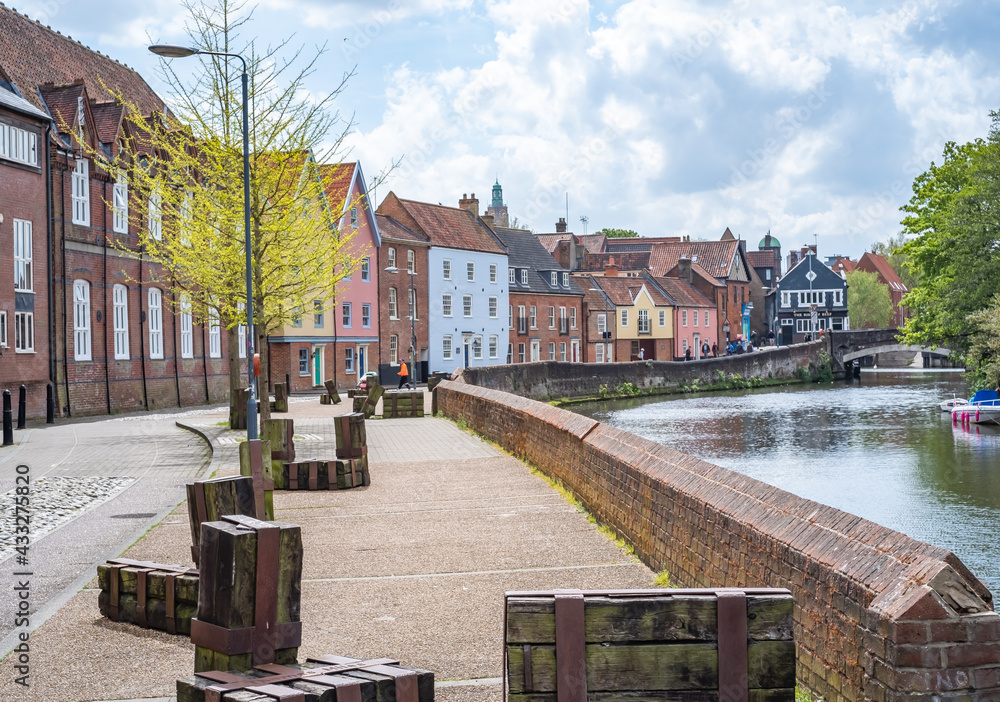 The historic Quayside along the River Wensum in the city of Norwich, Norfolk. 