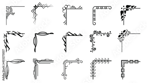 Set Hand Draw Of Corners Different Shapes Flower Decoration Vector Design Doodle Sketch Style For Wedding And Banner