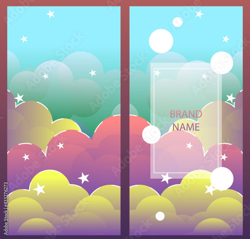 set of beautiful postcards with hand drawn fluffy watercolor clouds. Sweet dreams of a newborn baby. For birthday, housewarming, party, toy stores