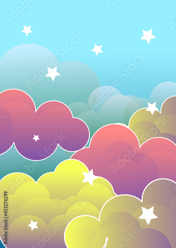 set of beautiful postcards with hand drawn fluffy watercolor clouds. Sweet dreams of a newborn baby. For birthday, housewarming, party, toy stores