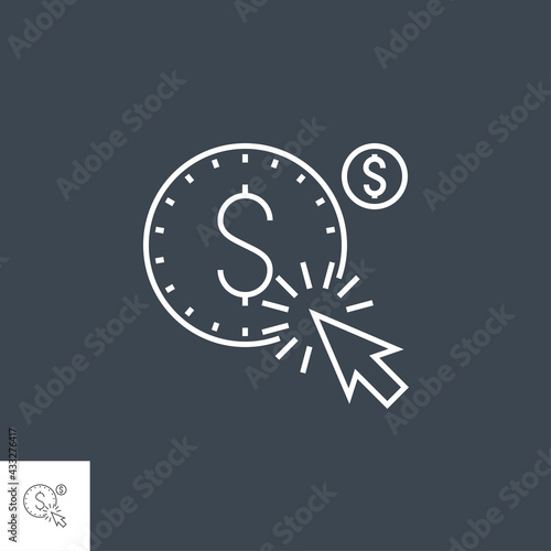 Pay Per Click Related Vector Thin Line Icon. Isolated on Black Background. Editable Stroke. Vector Illustration.