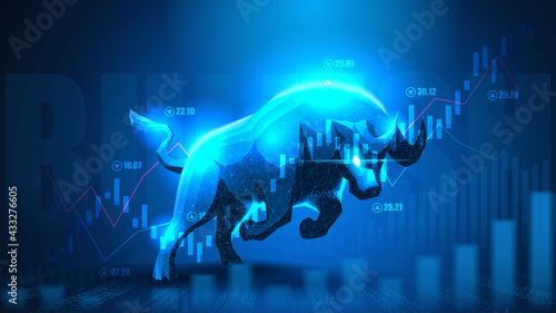 Concept art of Bullish in futuristic idea suitable for Stock Marketing or Financial Investment