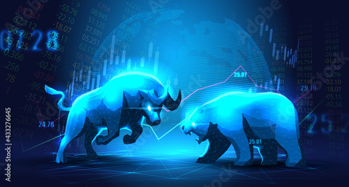 Concept art of Bullish vs Bearish in futuristic idea suitable for Stock Marketing or Financial Investment