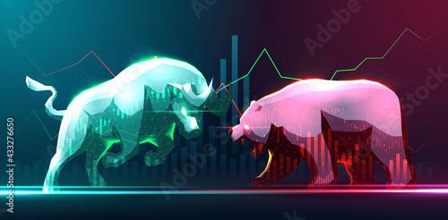 Concept art of Bullish and Bearish in stock Market or forex trading suitable for Stock Marketing or Financial Investment
