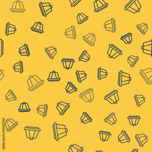 Blue line Pudding custard with caramel glaze icon isolated seamless pattern on yellow background. Vector