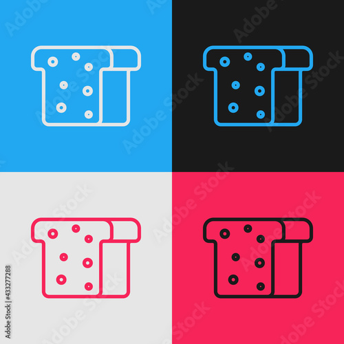 Pop art line Bread toast for sandwich piece of roasted crouton icon isolated on color background. Lunch, dinner, breakfast snack. Vector