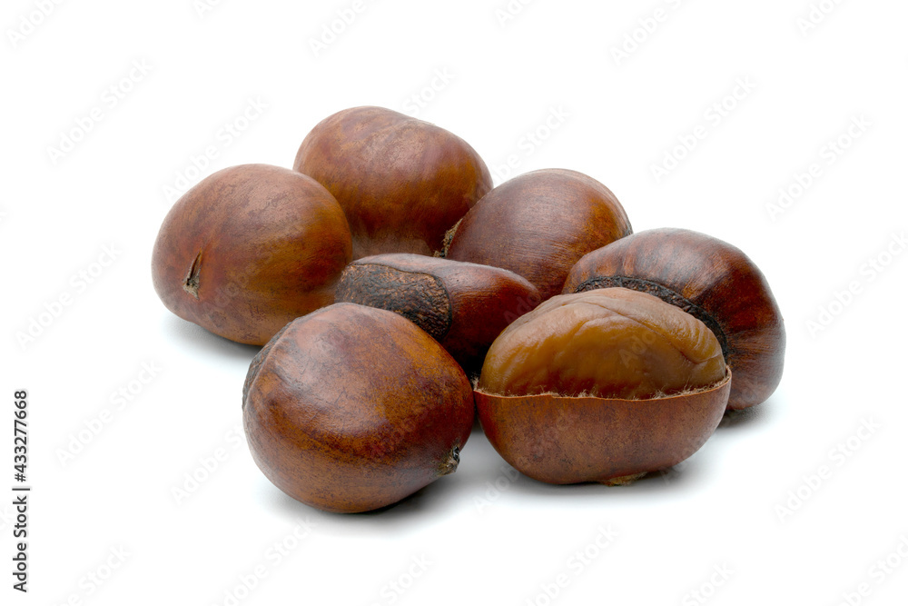 peeled roasted chestnut isolated on white background peeled roasted chestnut isolated on white background