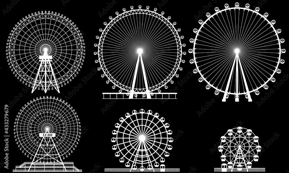 色々な大きさの観覧車 白抜き 黒背景ベクターイラストセット Stock Vector Adobe Stock 色々な大きさの観覧車 白抜き 黒背景ベクターイラストセット Stock Vector Adobe Stock
