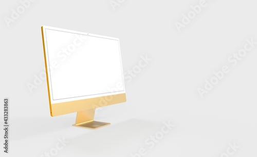 Computer display mock up with blank white screen. Stylish desktop computer mockup. new in 3d