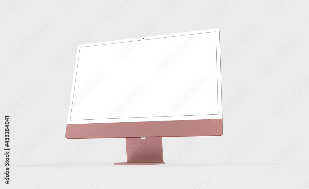 Fototapeta premium Computer display mock up with blank white screen. Stylish desktop computer mockup. new in 3d