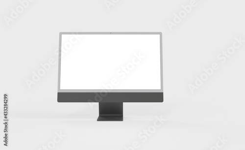 Realistic 3D new display imac Computer, with a white screen, isolated on a background photo
