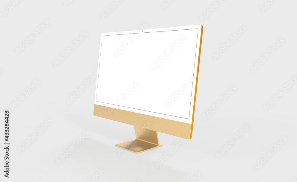 Realistic 3D new display imac Computer, with a white screen, isolated on a background Realistic 3D new display imac Computer, with a white screen, isolated on a background