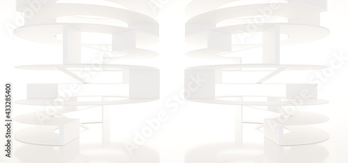 Luxury white abstract architectural minimalistic background. Contemporary showroom. Modern  exhibition stand. Empty gallery. Backlight. Polygonal Graphic Design. 3D illustration and rendering.
