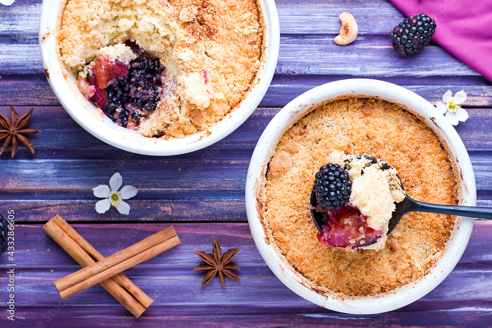 crumble fresh home made blackberry and apple pie