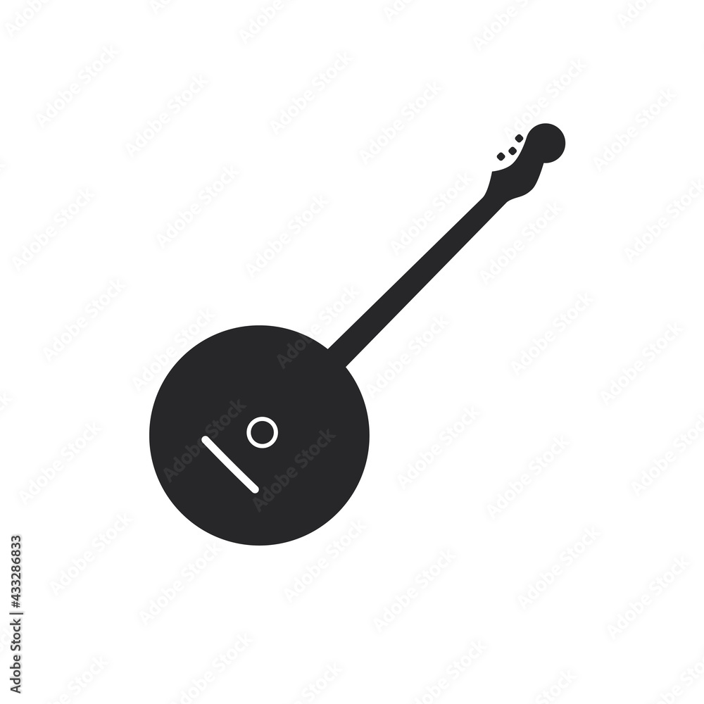 Black filled banjo. Musical strings instrument icon. Black filled banjo. Musical strings instrument icon.
