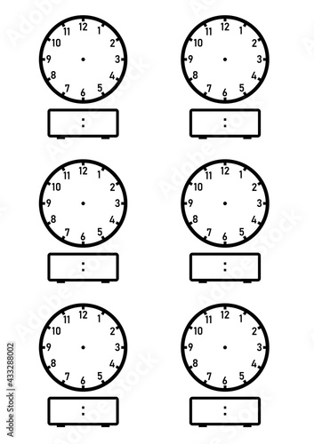 Blank digital and analog clock worksheet. Clipart image