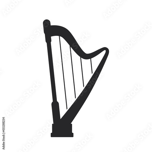 Slika na platnu Black filled harp. Musical strings instrument web icon