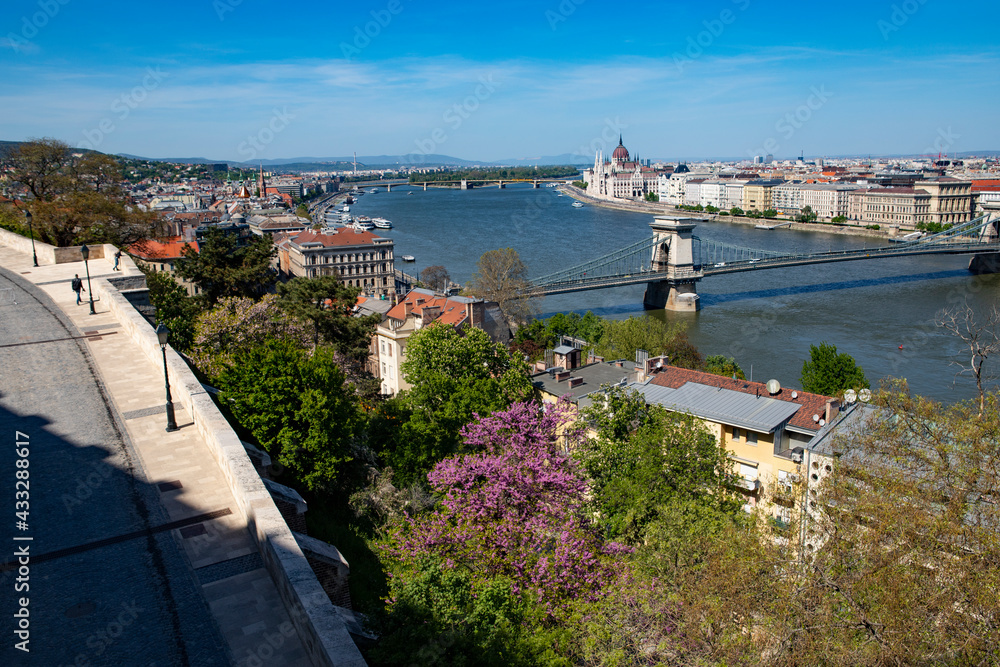 BUDAPEST, HUNGARY CITYSCAPE. PARLEMANT AND BRIDGE ON DANUBE