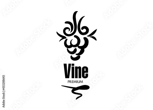 Vector logo drawn by hand. Bunch of grapes for making wine