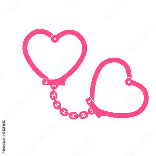 Heart shaped handcuffs silhouette icon. Clipart image isolated on white background
