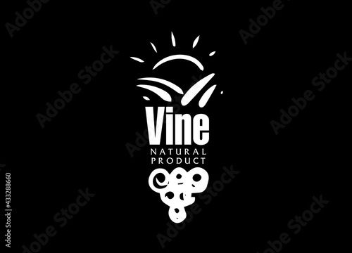 Vector logo drawn by hand. Landscape of vineyards for making wine