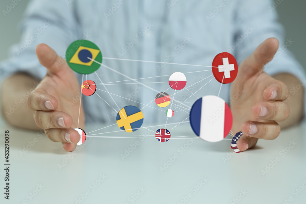 World map with all states and their flags World map with all states and their flags