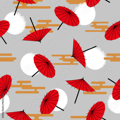 Fotografie Seamless Japanese umbrella pattern. Vector asian Illustration