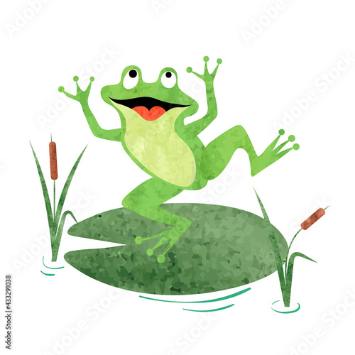 Cartoon Frog on lily pad. V...