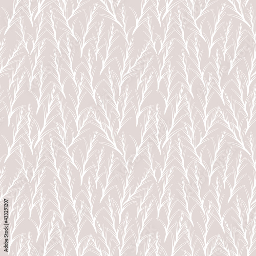 Branch seamless pattern in light colors. Tender beige background with white floral elements