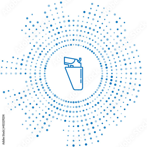Blue line Revolver gun in holster icon isolated on white background. Abstract circle random dots. Vector