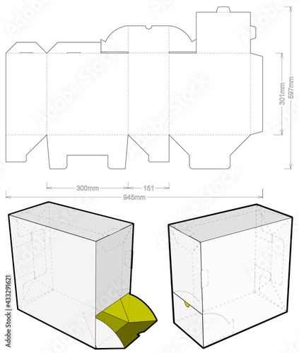 Dispenser Box and Die-cut Pattern. The .eps file is full scale and fully functional. Prepared for real cardboard production.