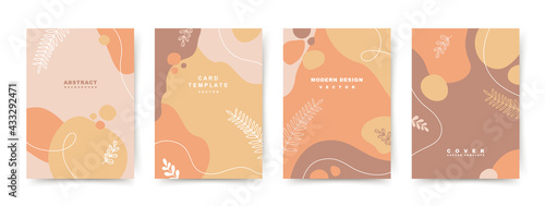 Floral creative universal background set. Abstract template in minimal trendy style for greeting cards, covers, presentations,  social media stories and posts, AD,  banner, poster 