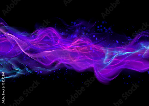 Abstract vibrant purple wave pattern on black background photo