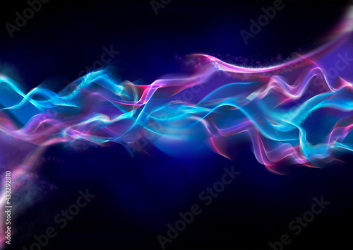 Abstract purple and blue wave pattern on black background photo